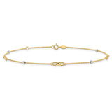 14K Two-Tone Diamond-cut Beads and Infinity 10 inch Plus 1 inch Extender - Total 11 inch Anklet ANK301