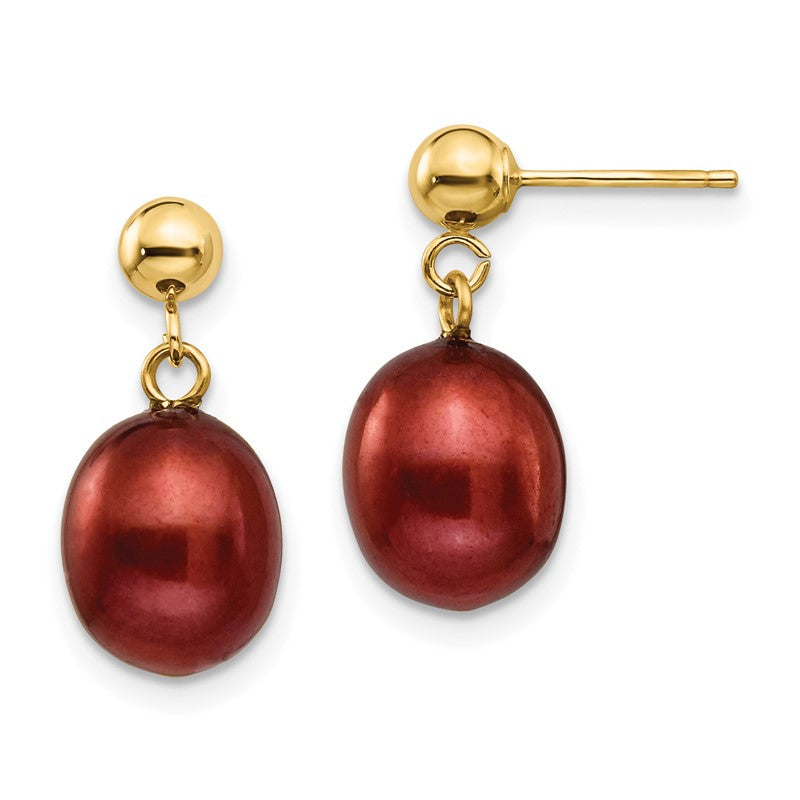 14k 8-9mm Brown Rice Freshwater Cultured Pearl Dangle Post Earrings XF355E