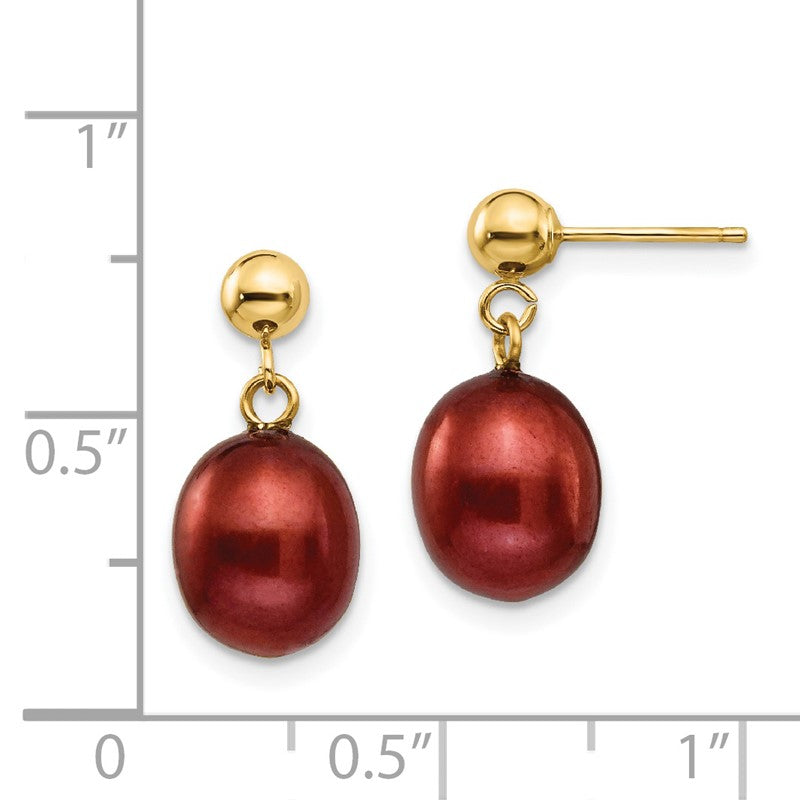 14k 8-9mm Brown Rice Freshwater Cultured Pearl Dangle Post Earrings XF355E