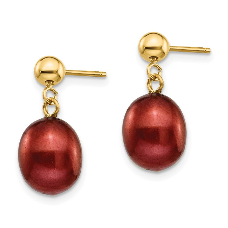 14k 8-9mm Brown Rice Freshwater Cultured Pearl Dangle Post Earrings XF355E