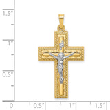 14k Two-tone Hollow Polished Rope Edge Latin Crucifix Pendant XR1857