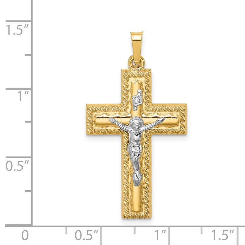 14k Two-tone Hollow Polished Rope Edge Latin Crucifix Pendant XR1857