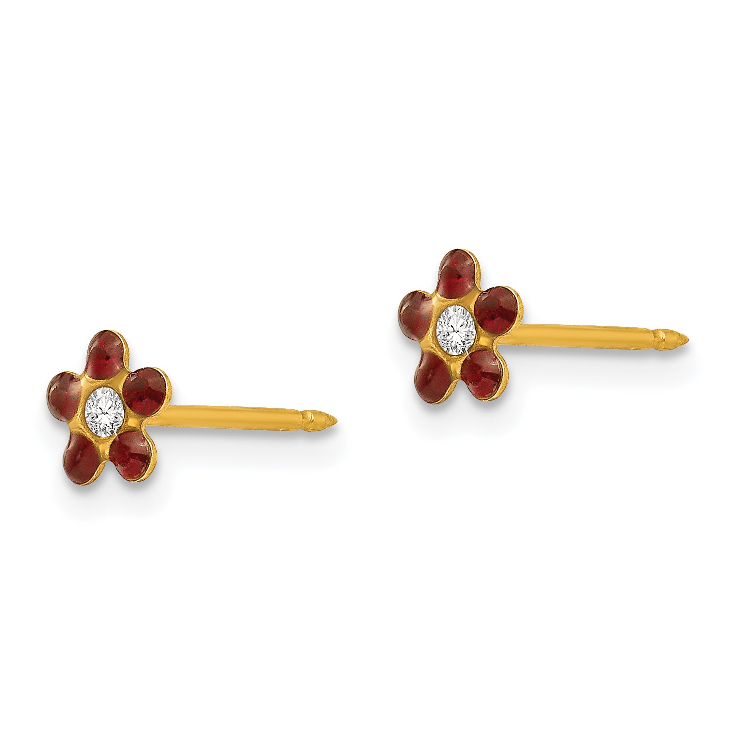 Inverness 14k January Red Crystal Birthstone Flower Post Piercing Earrings 781E