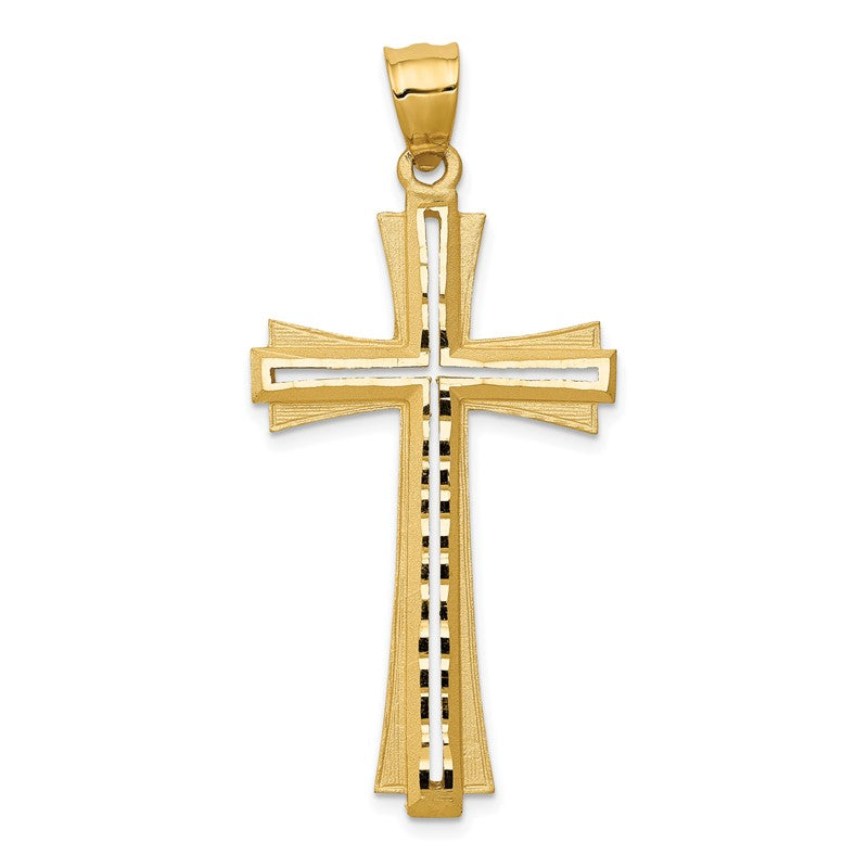 14K Diamond Cut and Satin Cross Pendant C172