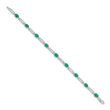 14k White Gold Complete Diamond and Oval Emerald Paperclip Link 7.25 inch Bracelet BM4489