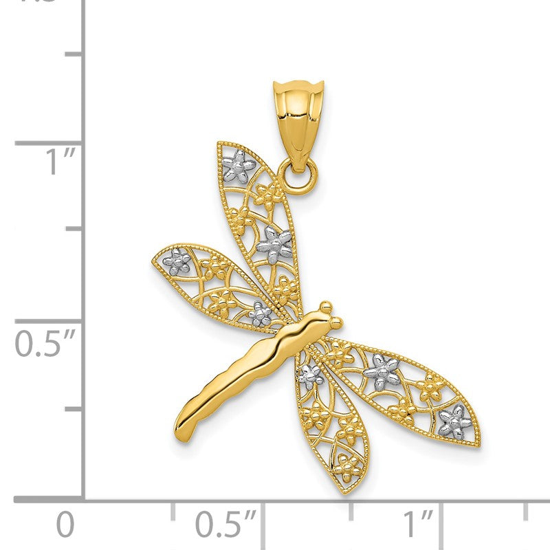 14k and White Rhodium Filigree Dragonfly Pendant K4245