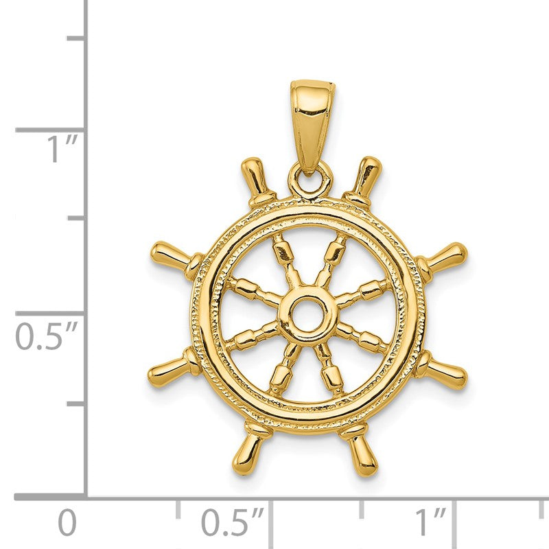 14K  3-D Ships Wheel Pendant K3071