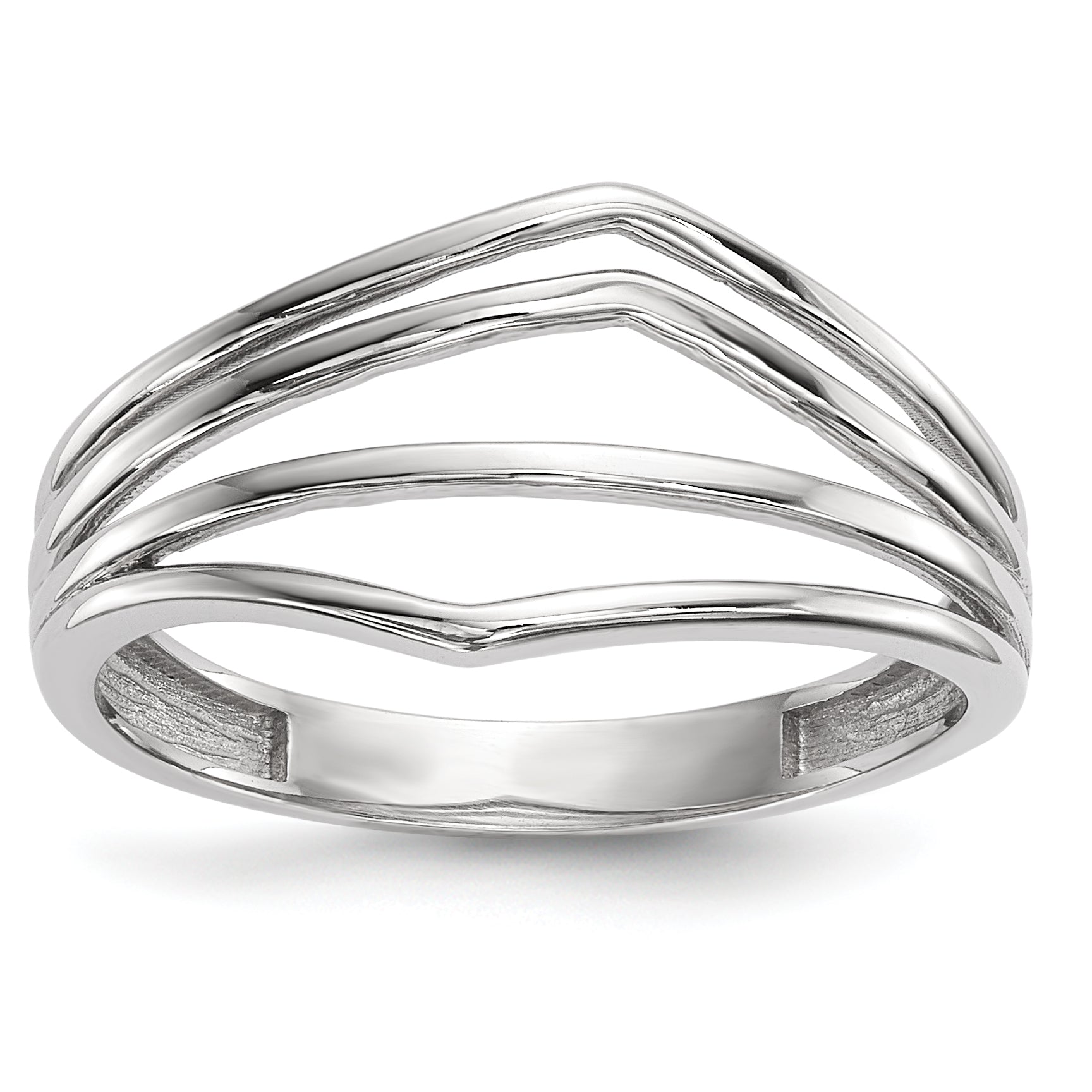 14k White Gold Polished Curved 4-Bar Ring R608