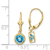 14k 6mm Round Blue Topaz Bezel Leverback Dangle Earrings XLB101BT