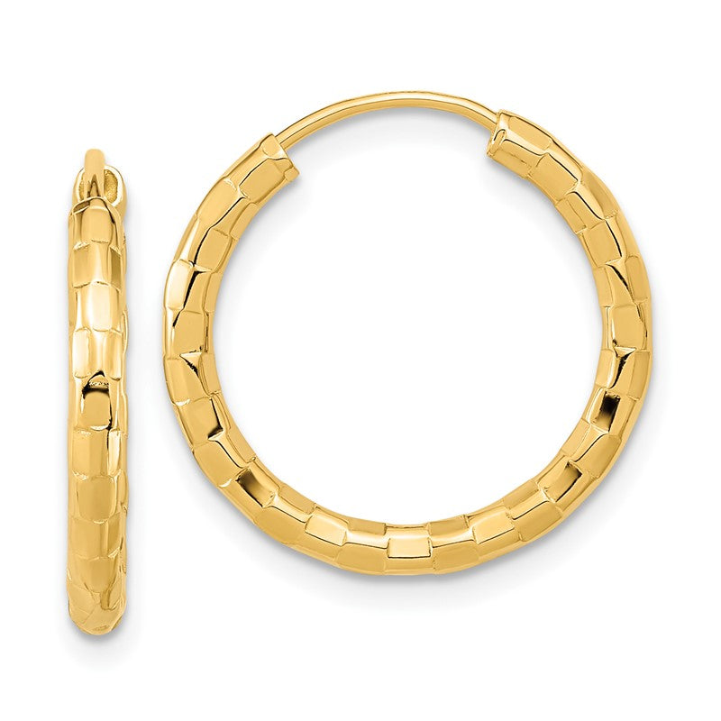14k 2.5x20mm Polished Faceted Tube Hoop Earrings TF1008