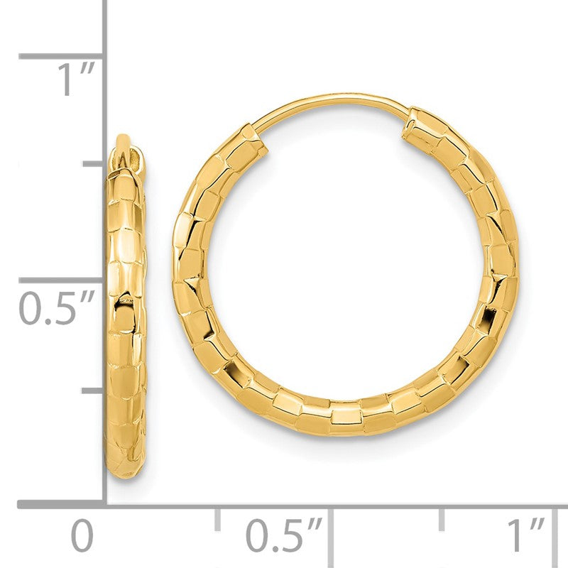 14k 2.5x20mm Polished Faceted Tube Hoop Earrings TF1008