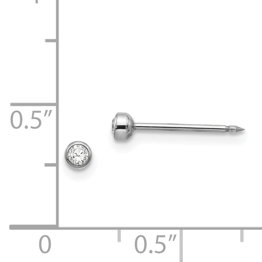 Inverness 14k White 3mm Crystal Bezel Piercing Earrings 334E