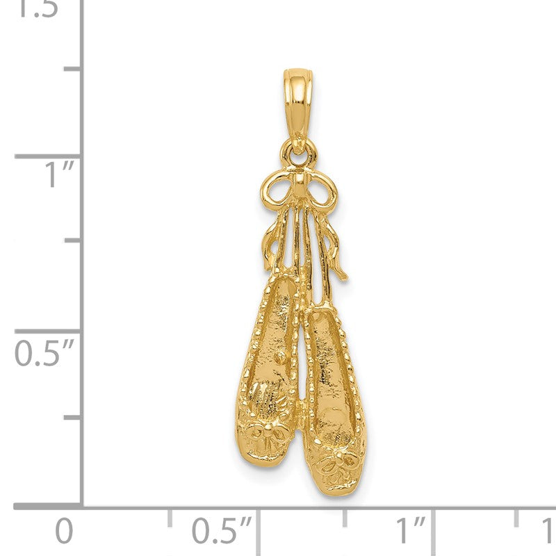 14K Solid Satin Polished Ballet Slippers Pendant C2274