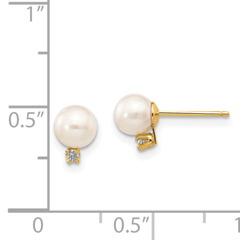 14k 5-6mm White Round Freshwater Cultured Pearl and .02 Carat Diamond Post Earrings XF514E