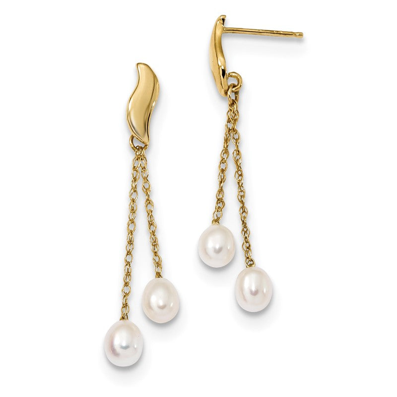 14k 4-5mm White Rice Freshwater Cultured Pearl Chain Dangle Post Earrings XF677E