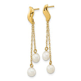 14k 4-5mm White Rice Freshwater Cultured Pearl Chain Dangle Post Earrings XF677E