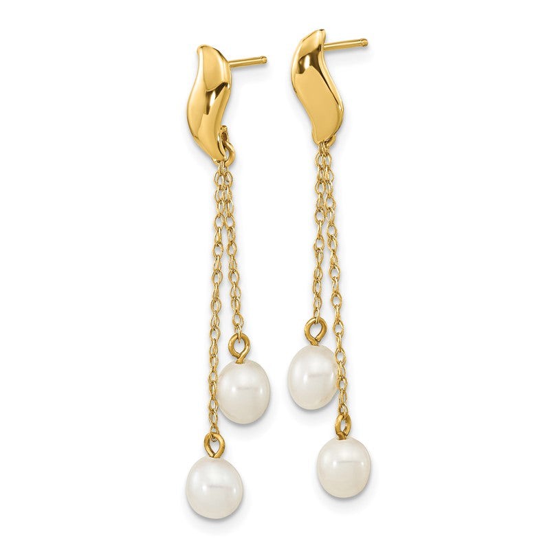 14k 4-5mm White Rice Freshwater Cultured Pearl Chain Dangle Post Earrings XF677E
