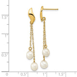 14k 4-5mm White Rice Freshwater Cultured Pearl Chain Dangle Post Earrings XF677E