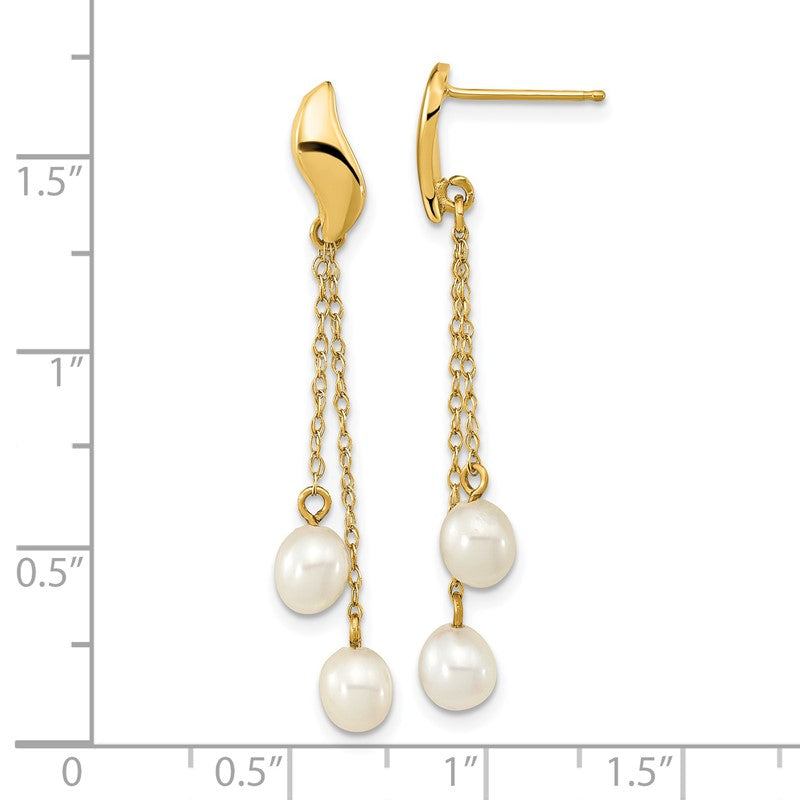 14k 4-5mm White Rice Freshwater Cultured Pearl Chain Dangle Post Earrings XF677E