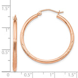 14k Rose Gold 2x30mm Lightweight Satin Diamond-cut Tube Hoop Earrings TF758