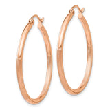 14k Rose Gold 2x30mm Lightweight Satin Diamond-cut Tube Hoop Earrings TF758