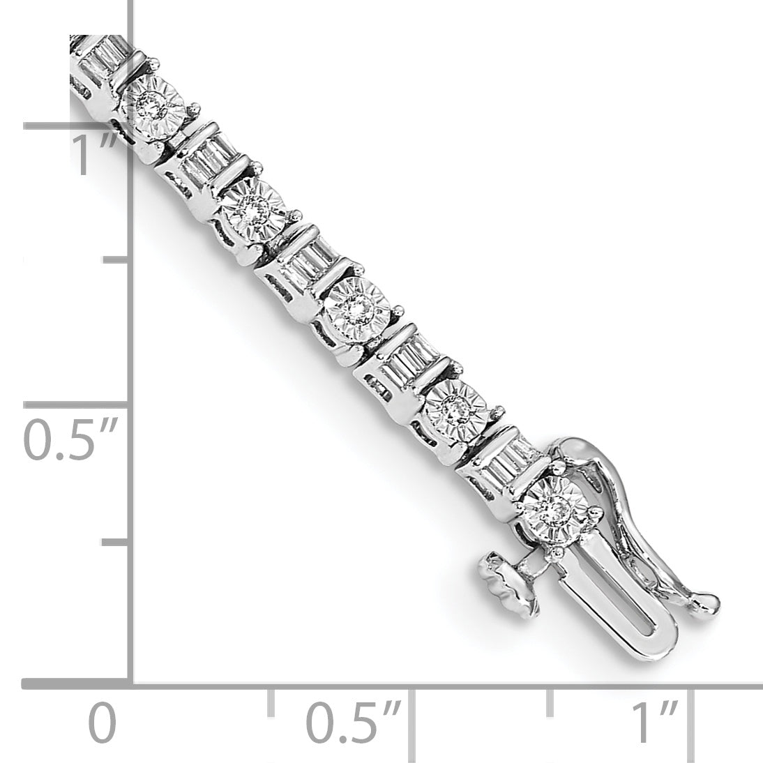 14k White Gold Complete 1 carat Round and Baguette Diamond 7 inch Tennis Bracelet BM4667