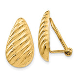 14k 11x20mm Polished Diagonal Stripe Teardrop Omega Back Non-pierced Earrings H634