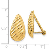 14k 11x20mm Polished Diagonal Stripe Teardrop Omega Back Non-pierced Earrings H634