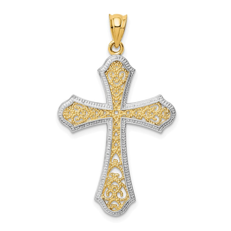 14k and White Rhodium Filigree Cross Pendant D1645