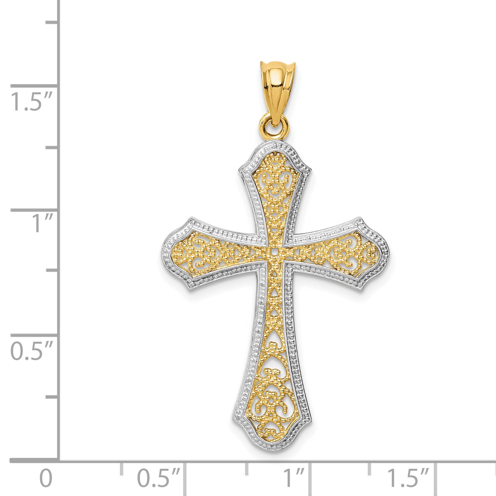14k and White Rhodium Filigree Cross Pendant D1645
