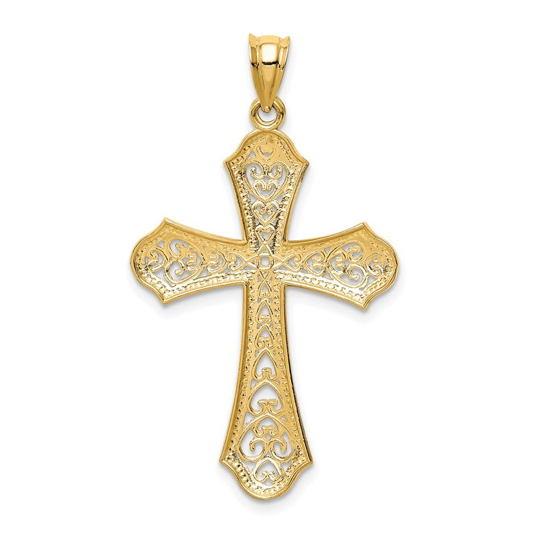 14k and White Rhodium Filigree Cross Pendant D1645