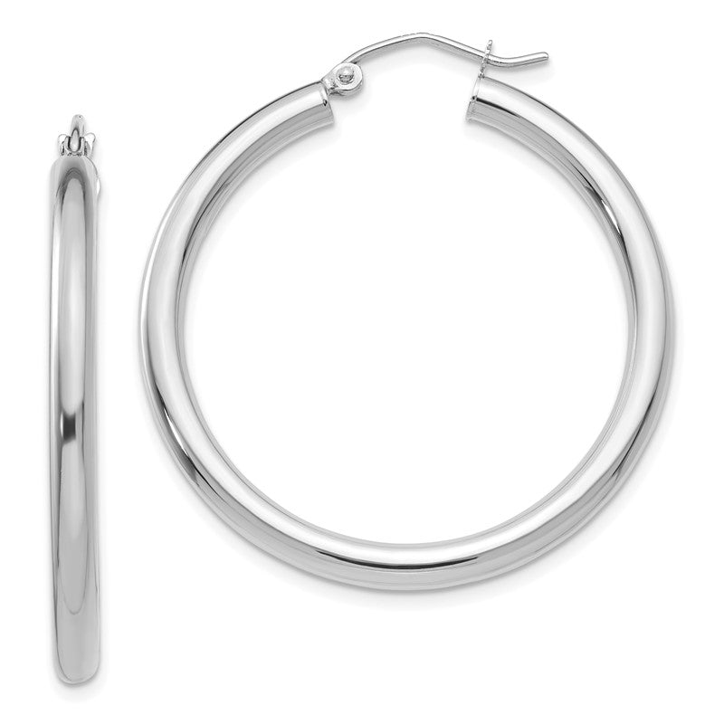 14K White Gold 3x35mm Polished Lightweight Tube Hoop Earrings T848L