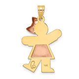 14k Two-tone The Kids Medium Girl with Bow on Right Engravable Kiss Charm XK246