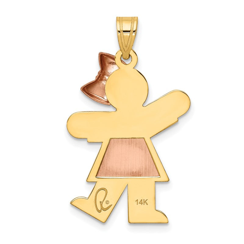14k Two-tone The Kids Medium Girl with Bow on Right Engravable Kiss Charm XK246