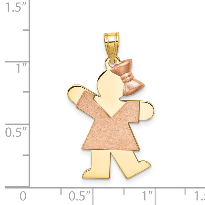 14k Two-tone The Kids Medium Girl with Bow on Right Engravable Kiss Charm XK246