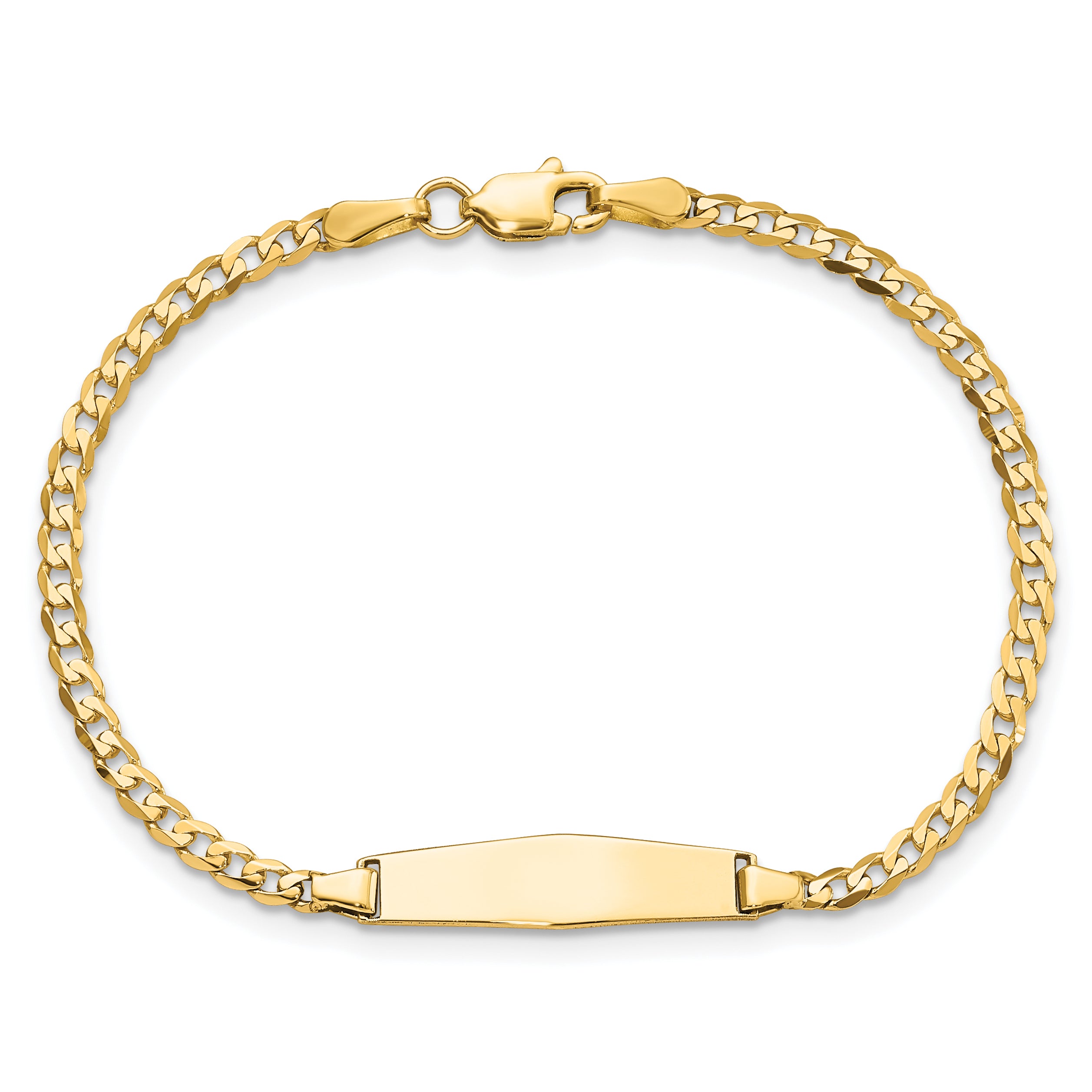 14k Polished Solid Chain/Solid Plate Curb Link Soft Diamond Shape 19.5x5.5mm Plate 6 inch Baby/Child ID Bracelet CUR070IDC