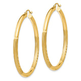 14k 3x45mm Satin Diamond-cut Round Tube Hoop Earrings TC294