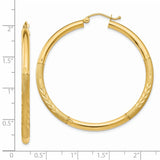 14k 3x45mm Satin Diamond-cut Round Tube Hoop Earrings TC294