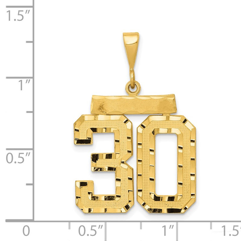 14k Large Brushed Diamond-cut Number 30 Charm LN30