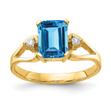 14k 8x6mm Emerald Cut Blue Topaz AA Diamond ring Y4749BT/AA