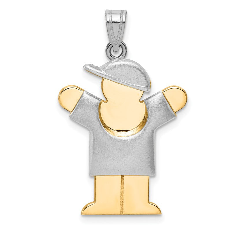 14k Two-tone The Kids Medium Puffed Boy with Hat on Right Engravable Love Charm XK580