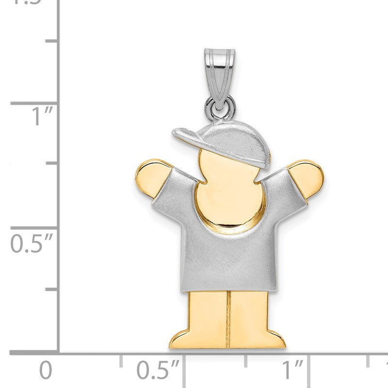 14k Two-tone The Kids Medium Puffed Boy with Hat on Right Engravable Love Charm XK580