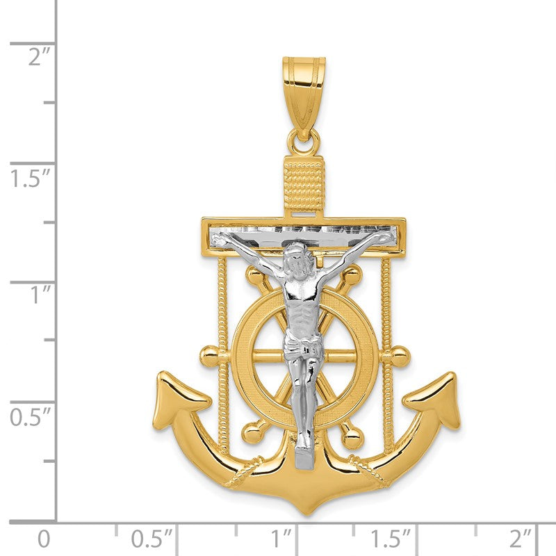 14k Two-tone Diamond-cut Mariners Crucifix Pendant C3717