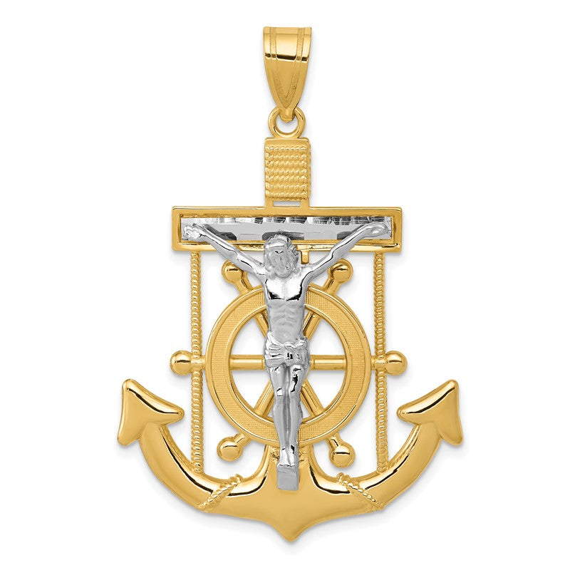 14k Two-tone Diamond-cut Mariners Crucifix Pendant C3717