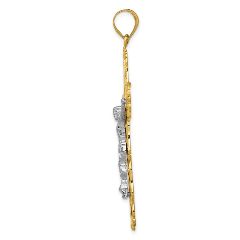 14K Tri-color Diamond-cut Filigree Crucifix Pendant D3647