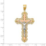 14K Tri-color Diamond-cut Filigree Crucifix Pendant D3647