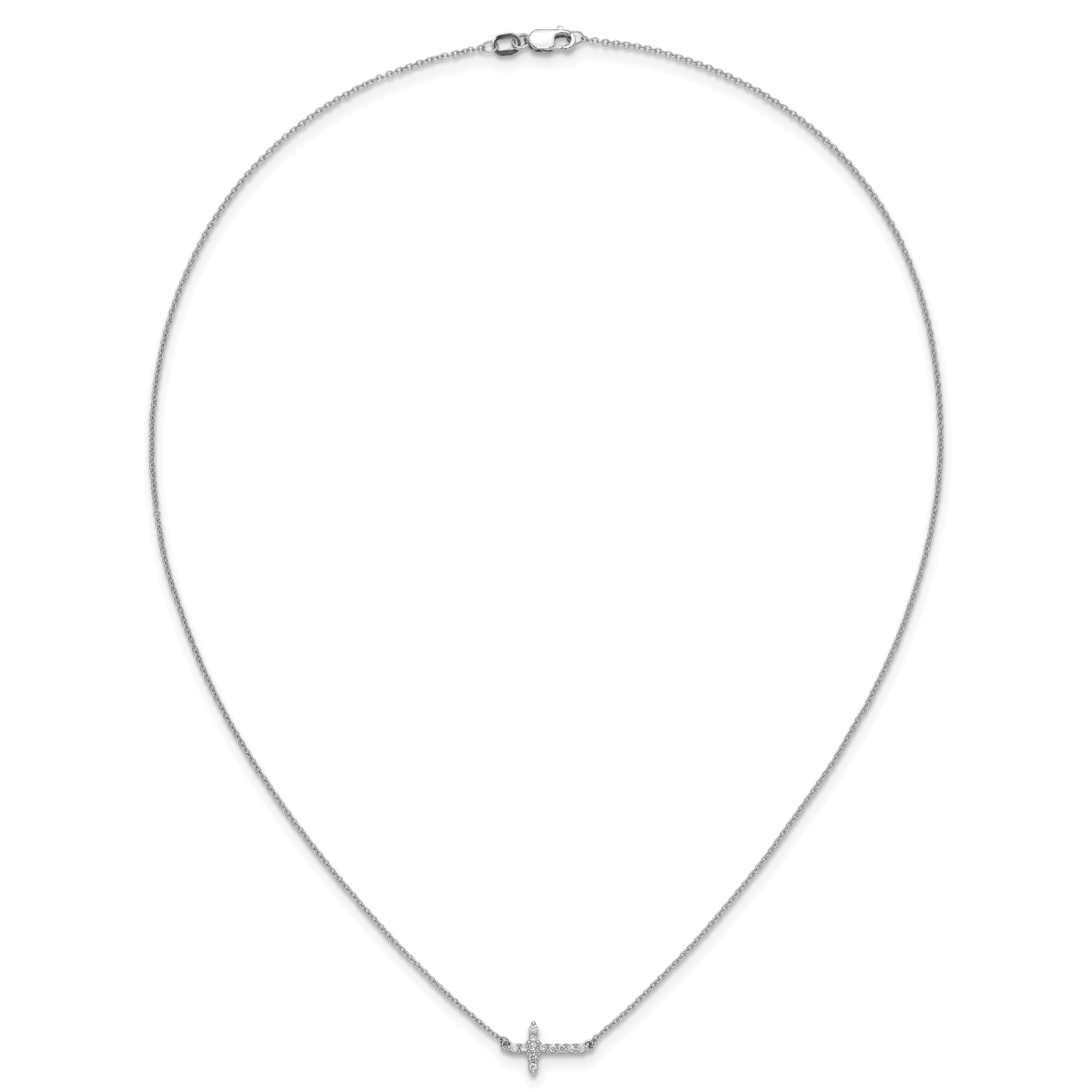 14k White Gold 1/10 carat Diamond Sideways Cross 18 inch Necklace PM4692