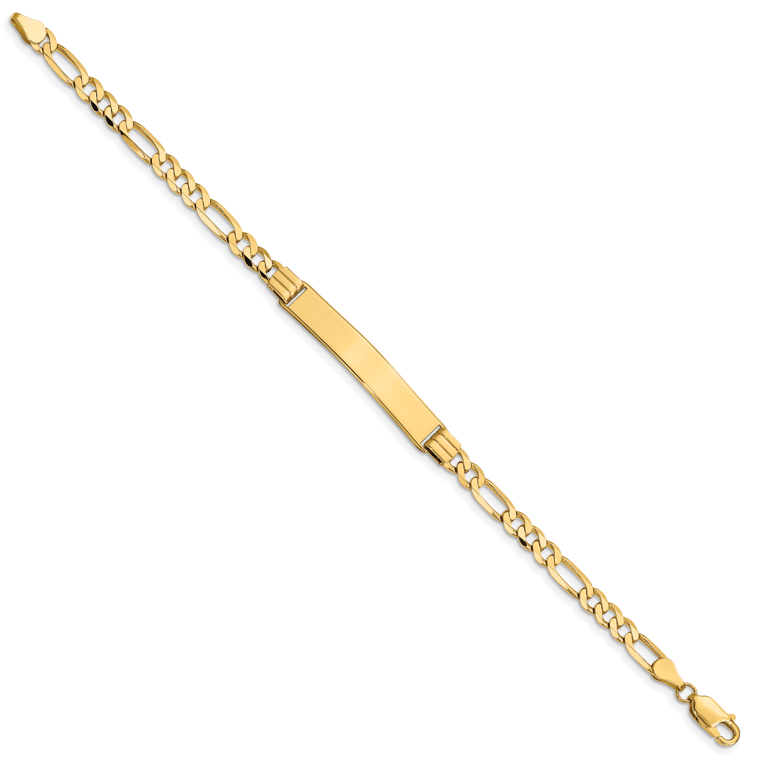 14k Polished Solid Chain/Solid Plate Figaro Link 33.5x6mm Plate 7 inch ID Bracelet FIG110ID