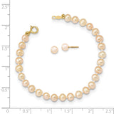 14k Madi K 4-5mm Pink Freshwater Cultured Pearl 5.5 inch Bracelet and Post Earrings Set XF730SET