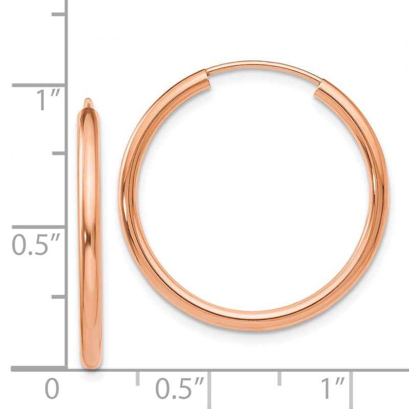 14k Rose Gold 2x25mm Polished Round Endless Hoop Earrings XY1249